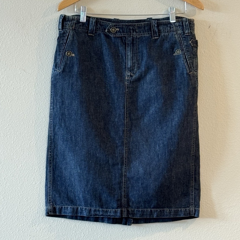 Lauren Ralph Lauren Denim Skirt Linen Blend Utility Midi‎ Pockets Size 6